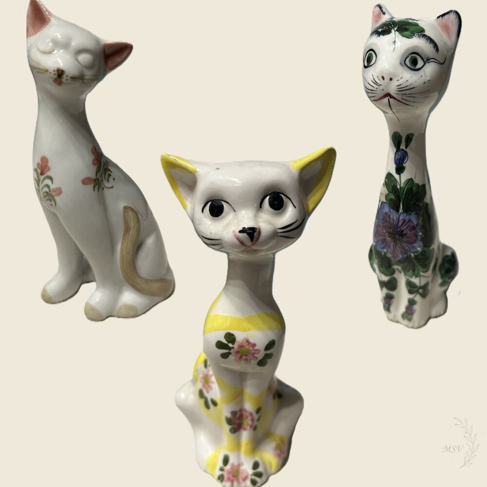 Tall Ceramic Cat Trio Italy Thailand Woolworth